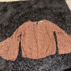 Ruffled Orange and White Blouse with Bell Sleeves